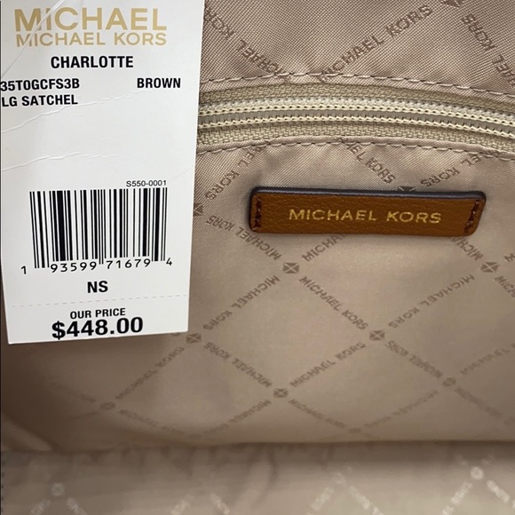 MICHAEL KORS CHARLOTTE LARGE SATCHEL BROWN MULTI - Picture 16 of 16